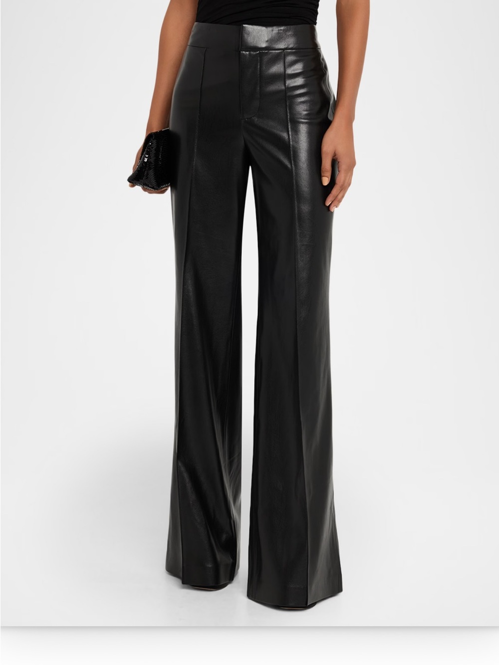 High-Waist Black Faux Leather Wide-Leg Pants